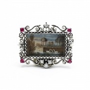 Art Deco brooch with platinum, diamonds and four rubies, 20th century