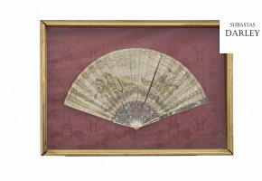 Hand fan with carved bone handle, 19th century