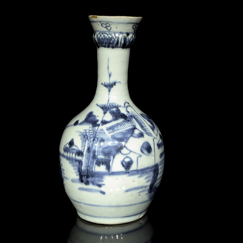 Jarrón de cerámica, azul y blanco, dinastía Qing