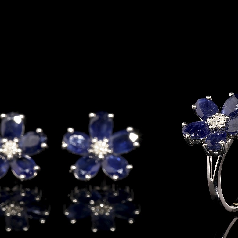 18k white gold set with sapphires and diamonds - 3