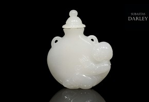 Botella de rapé de jade blanco, dinastía Qing, S.XIX