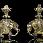 Pareja de elefantes de plata, dinastía Qing