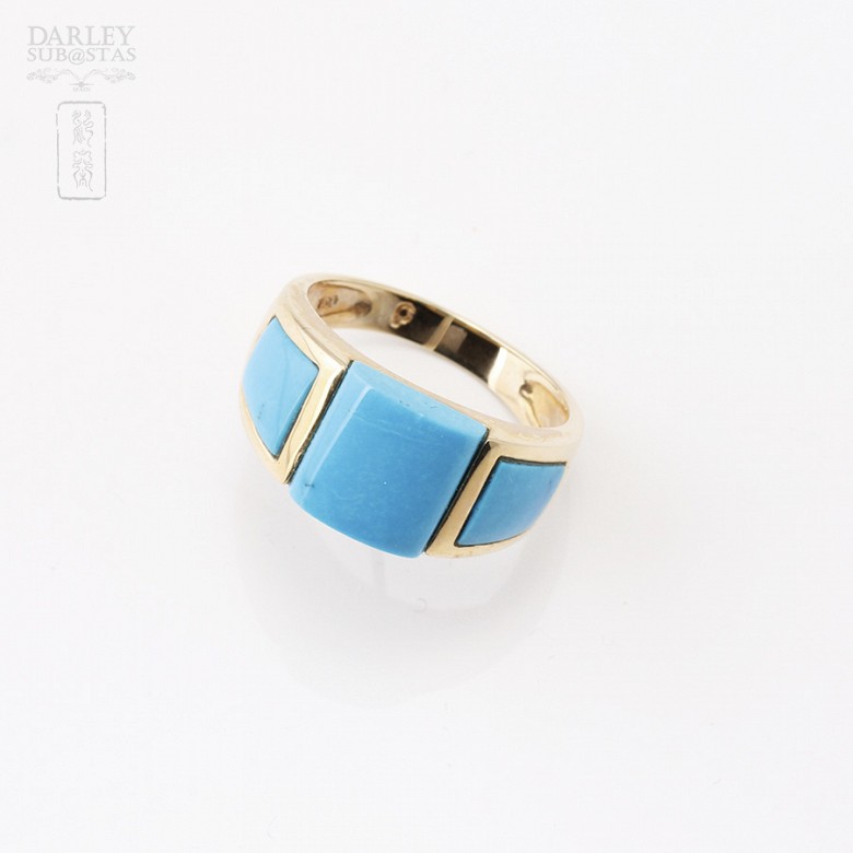 Turquoise ring in 18k yellow gold. - 3
