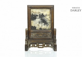 Panel de madera con placa de mármol, dinastía Qing