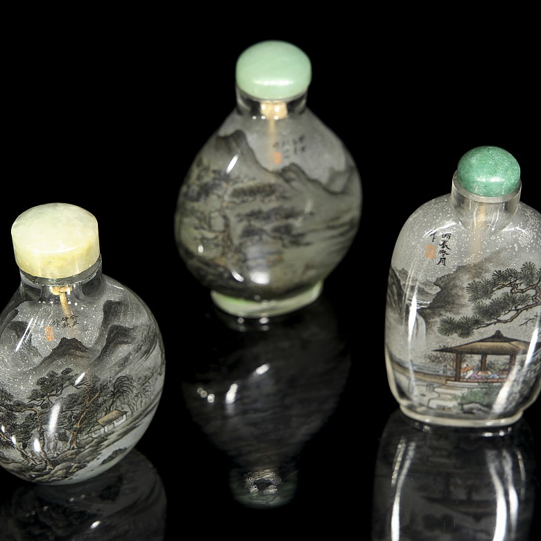Tres botellas de rapé de vidrio pintadas a mano - 6