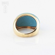 18k yellow gold and turquoise ring. - 3