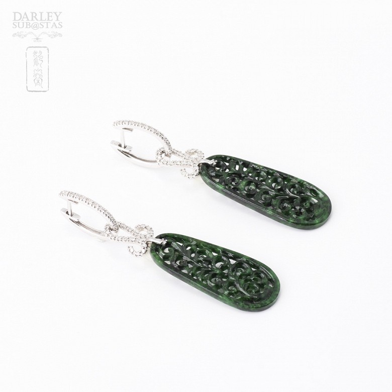 Couple removable earrings in 18k gold with diamonds and jadeite - 3