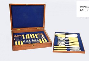 English steel cutlery set, with box.