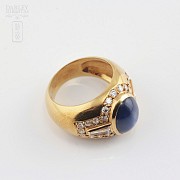 18k yellow gold ring, with natural blue sapphire. - 2