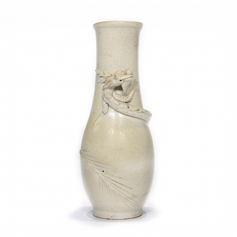 Chinese white glazed vase with dragon in relief, 20th century