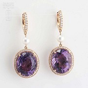 18k rose gold earrings with amethyst and diamonds - 1