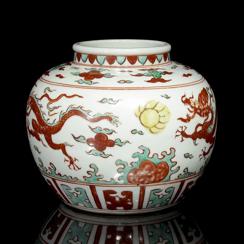 Vasija de porcelana con dragón, con marca Jiajing-Ming - 2