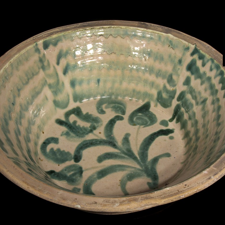 Lebrillo de cerámica esmaltada en verde, Fajalauza, S.XIX