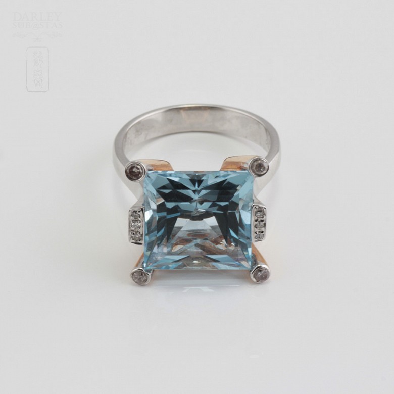 Bicolor ring in pink and white gold, topaz 9.55cts diamonds - 1