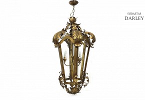 Large gilded metal ceiling lamp, 20th century