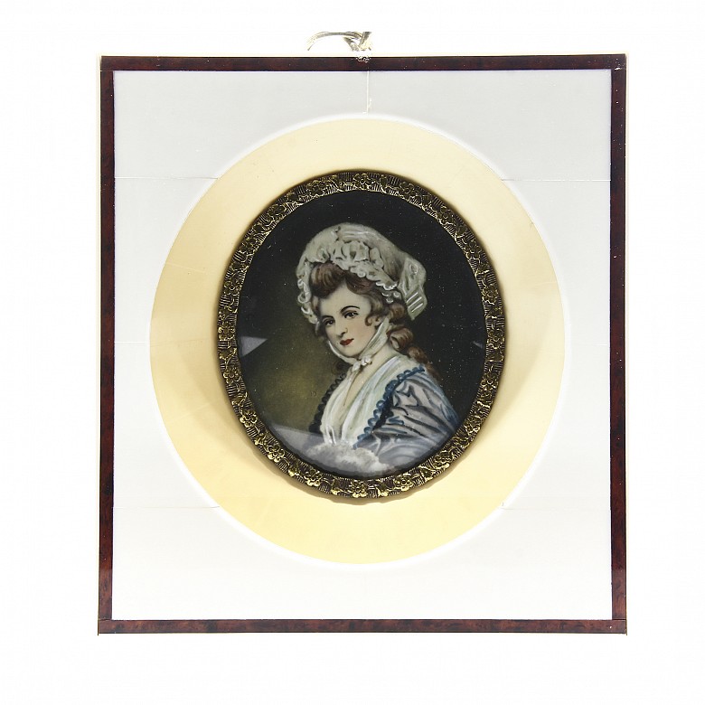 Lote de cuatro miniaturas con retratos de damas, s.XIX