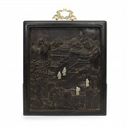 Wooden panel with four pieces of jade, Qing dynasty (1644 - 1912)
