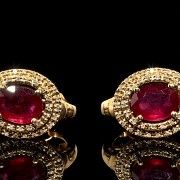 Pendientes en oro rosa de 18 k, rubí y diamantes