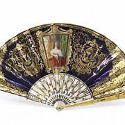 Wallpaper fan with metal and tortoiseshell linkages, 19th century