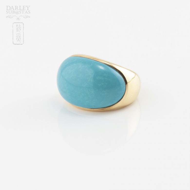 18k yellow gold and turquoise ring. - 1