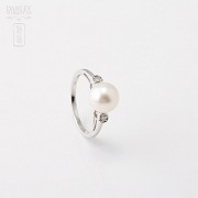 anillo 18k perla blanca y diamantes - 4