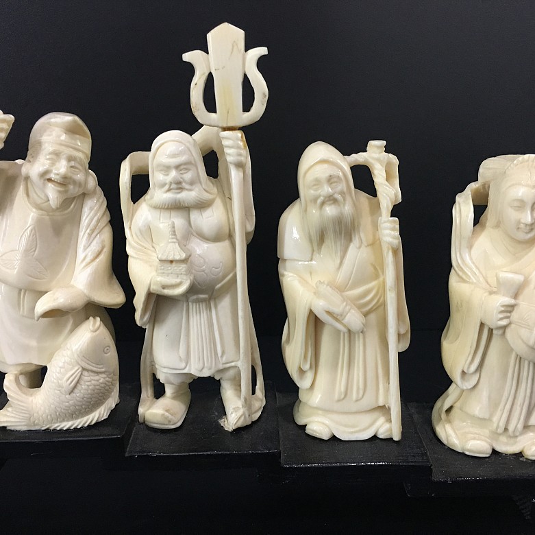 7 preciosas figuras de marfil sabios chinos. - 9
