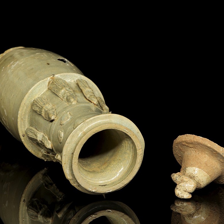 Urna o jarrón funerario cerámica vidriada con tapa, dinastía Song - 6