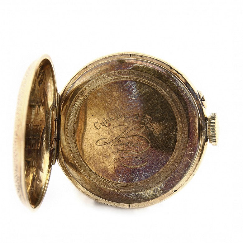 Swiss woman's pocket watch in 14k yellow gold, 19th century. - 3