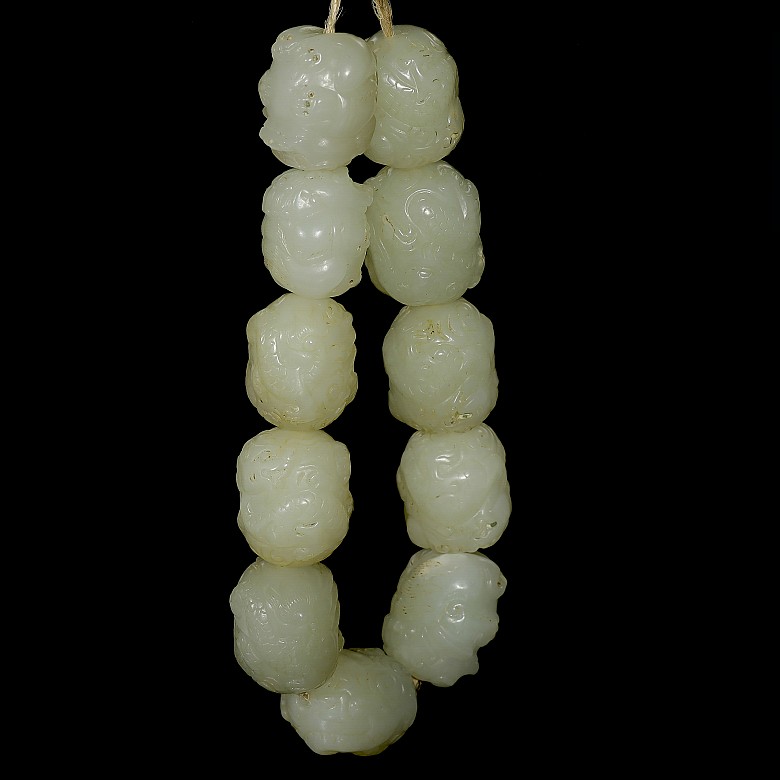 Pulsera de cuentas de jade tallado, dinastía Qing