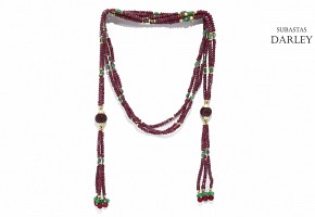 Gold, ruby ​​and emerald bead necklace