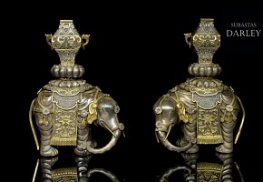 Pareja de elefantes de plata, dinastía Qing