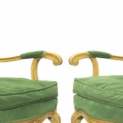Tresillo y sillas tapizados en terciopelo verde, S.XX - 3