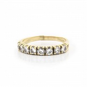 18k gold half wedding band ring with diamonds.