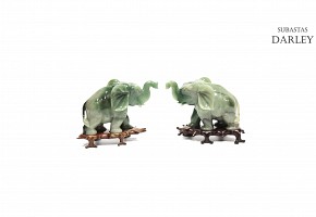 Pair of possible jade elephants on base