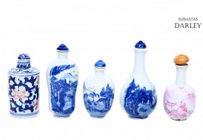 Five ceramic snuff bottles, China, 20th century