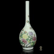 Vase with elongated neck and enameled flowers, 20th century
