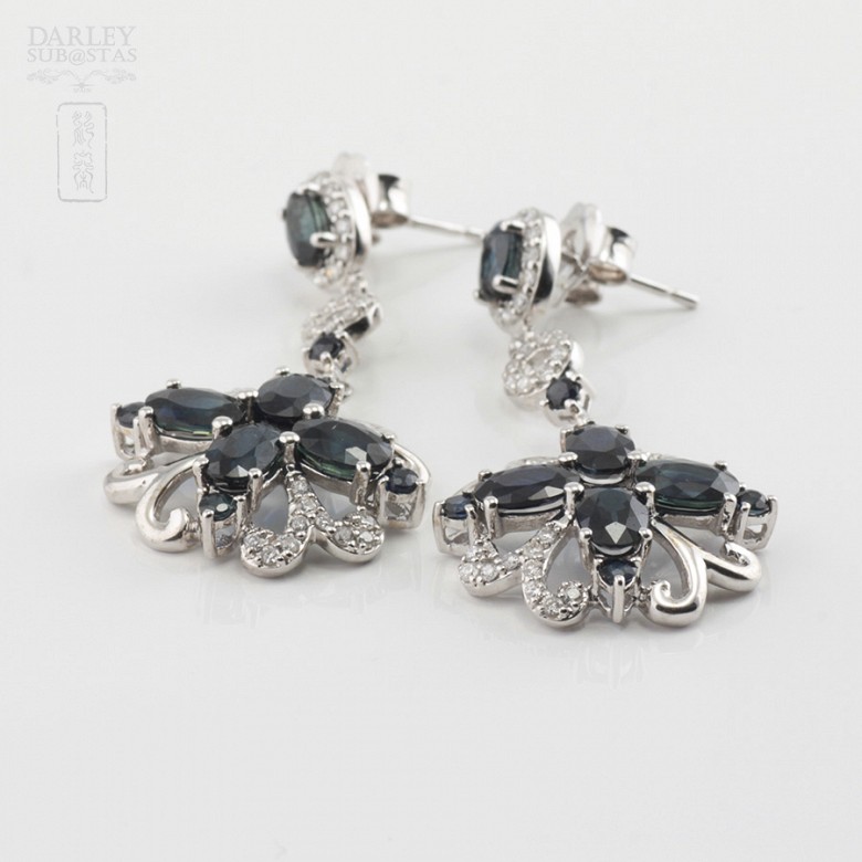 Sapphire earrings in 18k white gold and diamonds - 2