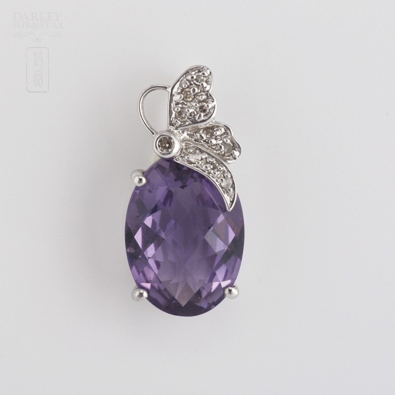 Pendant with 5.40cts Amethyst and diamonds in white gold - 3
