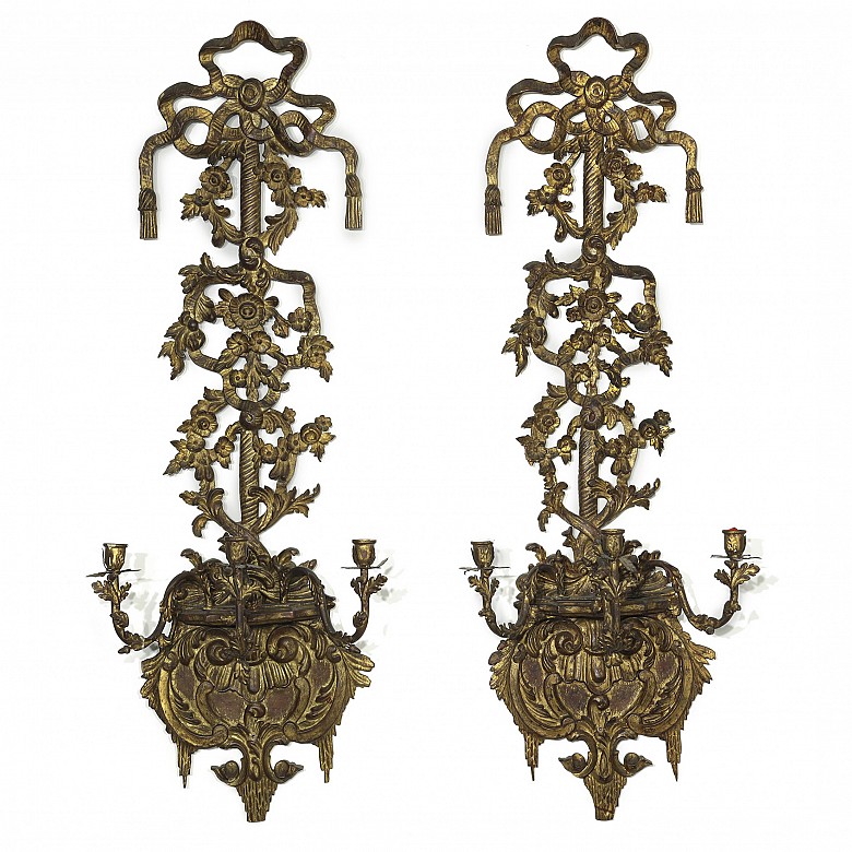 Pair of large wall-mounted candlesticks, 19th-20th century