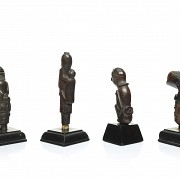 Four wooden Kris handles, Indonesia, 19th - 20th century - 3
