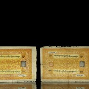 Two tibetan banknotes, 100 Srang