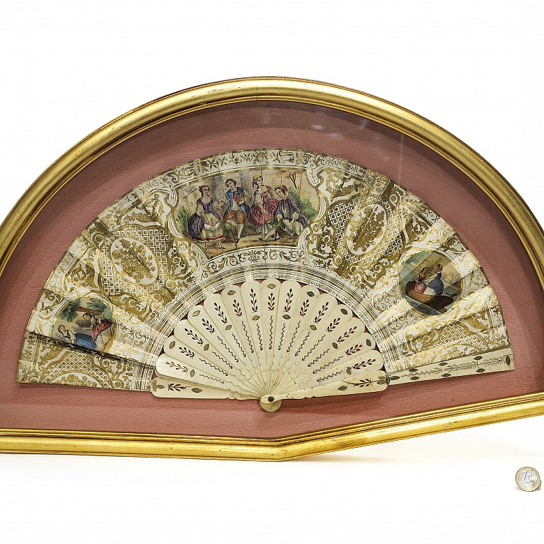 Elizabethan fan, with fan holder, 20th century