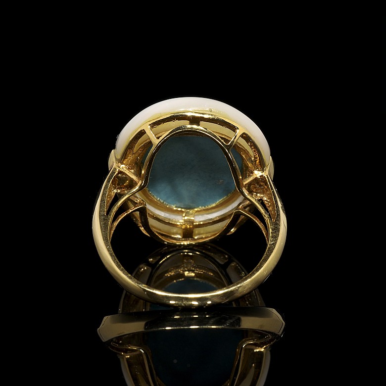 18k yellow gold ring with turquoise and mother of pearl - 4