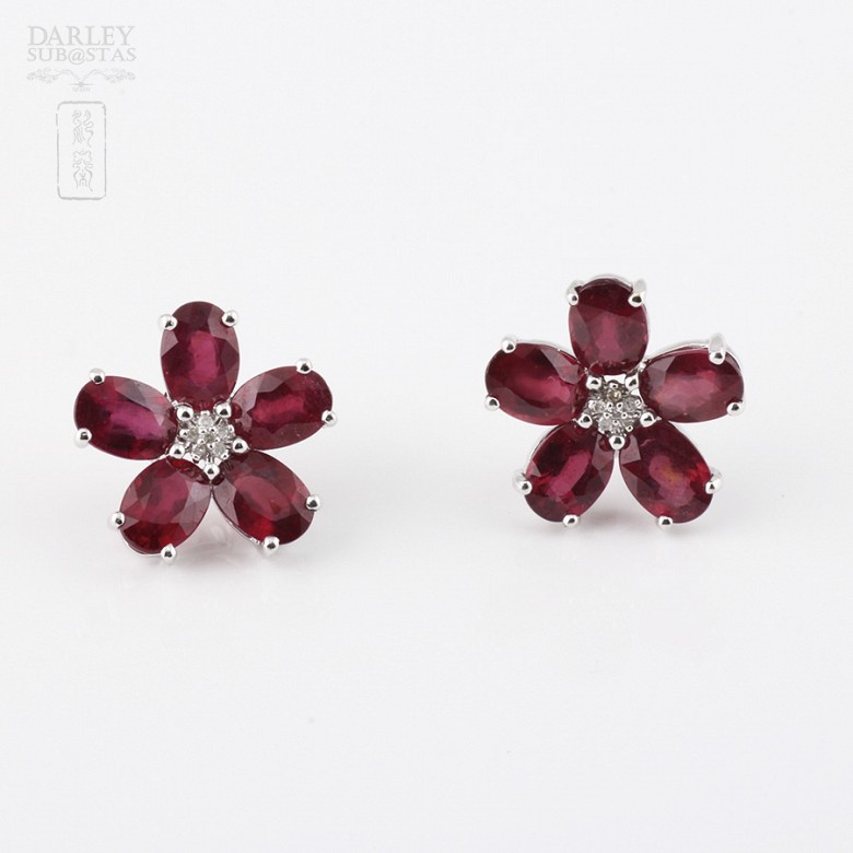 Earrings with  Ruby 11.74cts and Diamonds in White Gold - 3