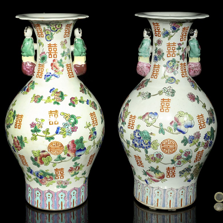 Pair of lucky vases, mid-20th century