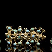 Bracelet and earrings set, 18k yellow gold and natural turquoise