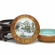 Enamelled and gilded box with a mountain landscape, Qing dynasty, Daoguang period.