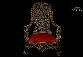 Wooden armchair with velvet seat, China, 20th century