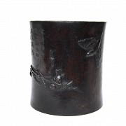 Carved wooden brush pot, 20th century