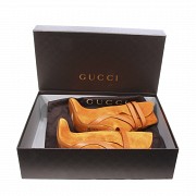 Gucci women's ankle boots, orange suede leather. - 3